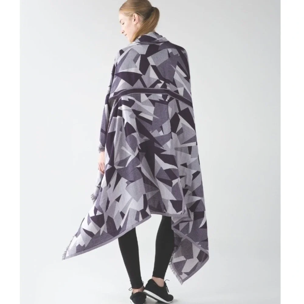 Lululemon Sit In Silence Scarf Wrap Oversized Silk Wool Geometric Arm Holes